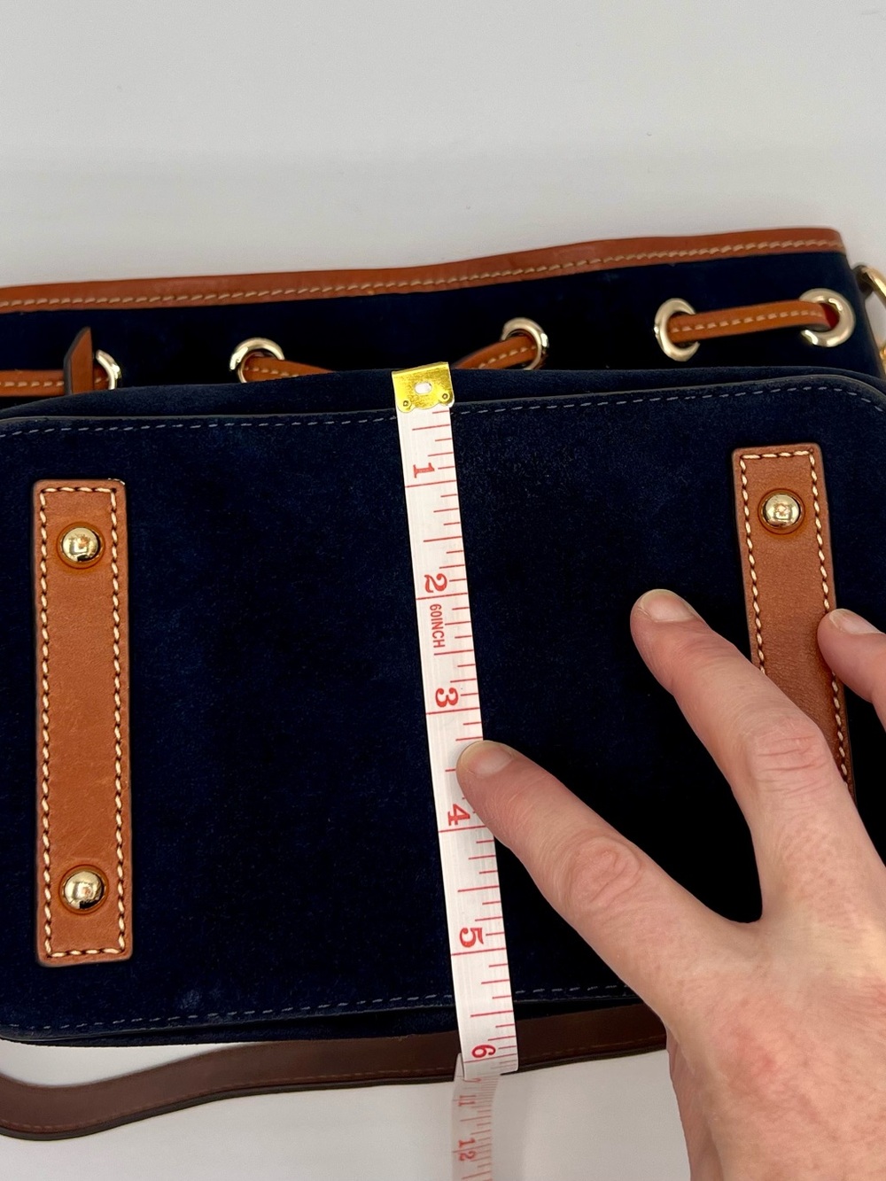 Dooney & Bourke Suede Drawstring purse bucket bag navy blue - Picture 13 of 15